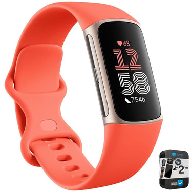 Fitbit Charge 6 Advanced Fitness & Health Tracker, Coral w/ 2 YR Warranty Bundle