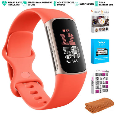 Fitbit Charge 6 Advanced Fitness & Health Tracker, Coral w/ Fitness Bundle