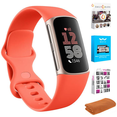 Fitbit Charge 6 Advanced Fitness & Health Tracker, Coral w/ Fitness Bundle