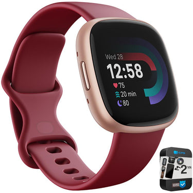 Fitbit Versa 4 Fitness Smartwatch, Beet Juice/Copper Rose Aluminum + 2 YR Warranty Kit
