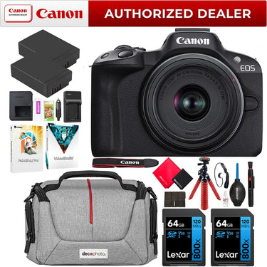 Canon EOS R50 Mirrorless Camera Black + 18-45mm IS STM Lens Kit Essential Bundle