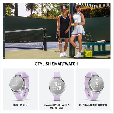 Garmin Lily 2 Active Smartwatch, Silver with Purple Jasmine Silicone Band
