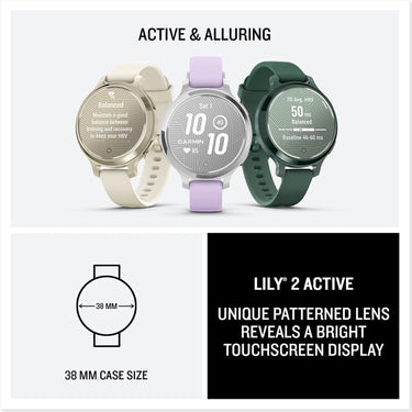Garmin Lily 2 Active Smartwatch, Silver with Purple Jasmine Silicone Band