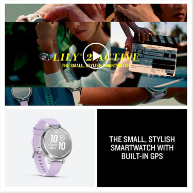 Garmin Lily 2 Active Smartwatch, Silver with Purple Jasmine Silicone Band