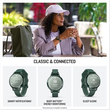 Garmin Lily 2 Active Smartwatch, Jasper Green with Jasper Green Silicone Band