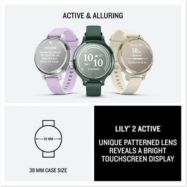 Garmin Lily 2 Active Smartwatch, Jasper Green with Jasper Green Silicone Band