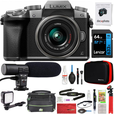 Panasonic LUMIX G7 Mirrorless Digital Camera with 14-42mm Lens + 64GB Microphone Kit