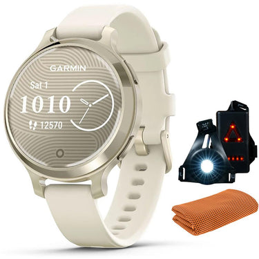 Garmin Lily 2 Active Smartwatch Gold with Bone Silicone Band + Towel and Light