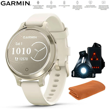 Garmin Lily 2 Active Smartwatch Gold with Bone Silicone Band + Towel and Light