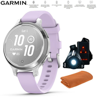 Garmin Lily 2 Active Smartwatch Silver w/ Purple Silicone Band + Towel and Light