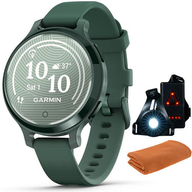 Garmin Lily 2 Active Smartwatch Green with Green Silicone Band + Towel and Light