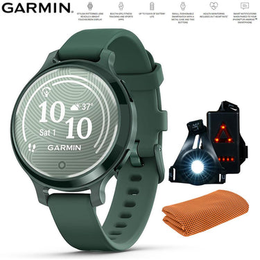 Garmin Lily 2 Active Smartwatch Green with Green Silicone Band + Towel and Light