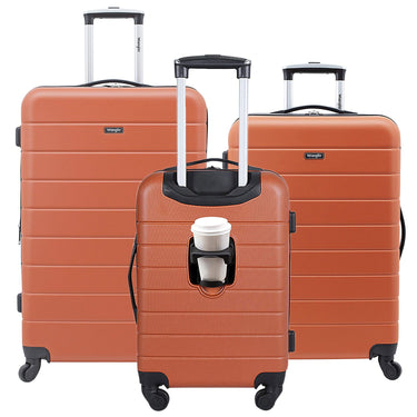 Wrangler 3 Piece Hardside Smart Luggage Set w/Cup Holder & USB Port (20"/24"/28") Orange