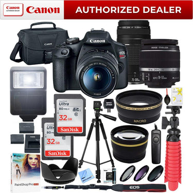 Canon EOS Rebel T7 DSLR Camera w/ 18-55mm IS II + 75-300mm III Double Zoom Deluxe Kit
