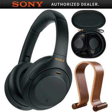Sony WH1000XM4/B Noise Cancelling Wireless Headphones + Wood Headphone Stand
