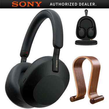 Sony WH-1000XM5 Wireless Noise Canceling Headphones, Black + Wood Headphone Stand