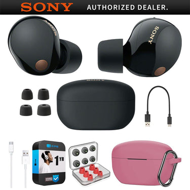 Sony Noise Canceling Truly Wireless Earbuds, Black + Accessories + Warranty Bundle