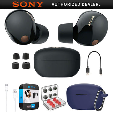 Sony Noise Canceling Truly Wireless Earbuds, Black + Accessories + Warranty Bundle