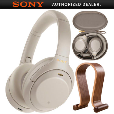 Sony WH1000XM4/S Noise Cancelling Wireless Headphones + Wood Headphone Stand
