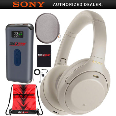 Sony WH-1000XM4 Wireless Noise Cancelling Headphones w/ Hands Free Mic Silver Bundle