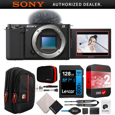 Sony ZV-E10 Mirrorless APS-C Vlog Camera Body Black Kit + Extended Warranty Bundle