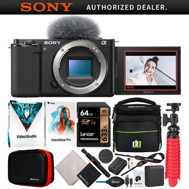 Sony ZV-E10 Mirrorless Camera Body + Deco Gear Vlogger Accessories Kit Black Bundle
