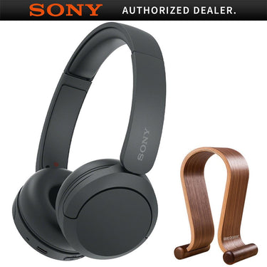 Sony Wireless Headphones with Microphone, Black with Wood Headphone Display Stand