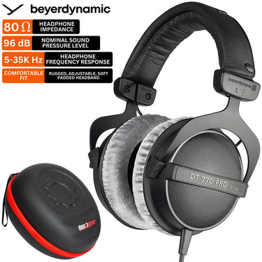 BeyerDynamic DT 770 PRO Closed Dynamic Studio Headphones, 80 Ohms with Headphone Case