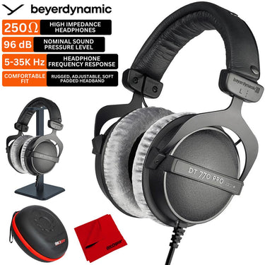 BeyerDynamic DT 770 PRO Closed Dynamic Studio Headphones, 250 Ohms with Accessory Bundle