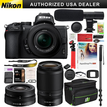 Nikon Z50 Mirrorless Camera 4K DX-Format 16-50mm + 50-250mm VR 2 Lens Kit Bundle