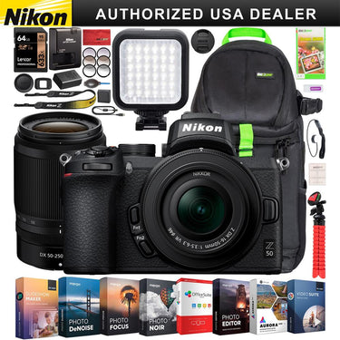 Nikon Z50 Mirrorless Camera 4K DX-Format 16-50mm + 50-250mm VR 2 Lens Pro Bundle