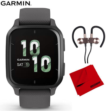 Garmin Venu Sq 2 GPS Smartwatch Slate Bezel + Wireless Earbuds & Cleaning Cloth