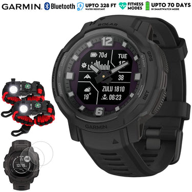 Garmin Instinct Crossover Solar Tactical Hybrid Smartwatch, Black w/ Accessories Bundle