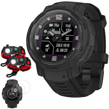 Garmin Instinct Crossover Solar Tactical Hybrid Smartwatch, Black w/ Accessories Bundle