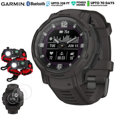Garmin Instinct Crossover Solar Rugged Hybrid Smartwatch, Graphite + Accessories Bundle
