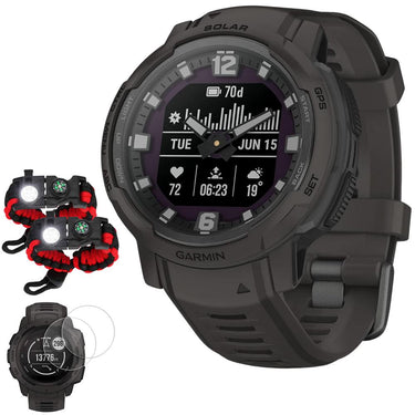 Garmin Instinct Crossover Solar Rugged Hybrid Smartwatch, Graphite + Accessories Bundle