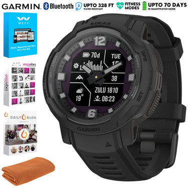 Garmin Instinct Crossover Solar Tactical Hybrid Smartwatch, Black w/ Fitness Bundle