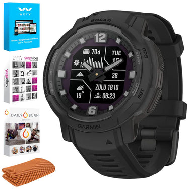 Garmin Instinct Crossover Solar Tactical Hybrid Smartwatch, Black w/ Fitness Bundle