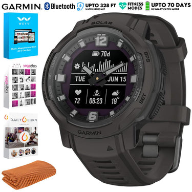 Garmin Instinct Crossover Solar Rugged Hybrid Smartwatch, Graphite w/ Fitness Bundle