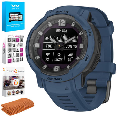 Garmin Instinct Crossover Solar Rugged Smartwatch, Tidal Blue w/ Fitness Bundle