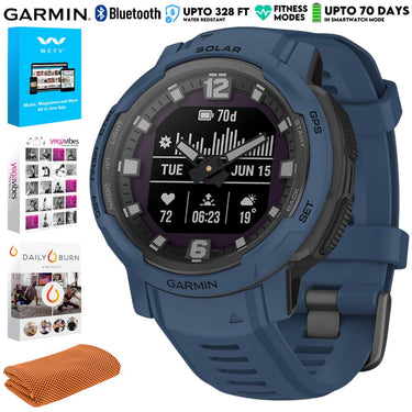 Garmin Instinct Crossover Solar Rugged Smartwatch, Tidal Blue w/ Fitness Bundle