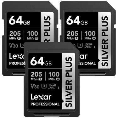 Lexar Professional SILVER PLUS SDXC UHS-I Card V30 160MB/s Read Speed 64GB 3Pack