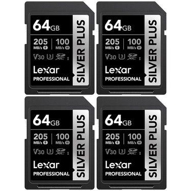 Lexar Professional SILVER PLUS SDXC UHS-I Card V30 160MB/s Read Speed 64GB 4Pack
