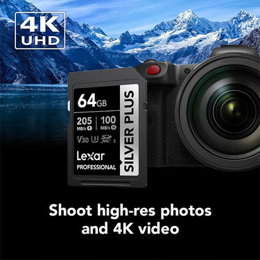 Lexar Professional SILVER PLUS SDXC UHS-I Card V30 160MB/s Read Speed 64GB 4Pack