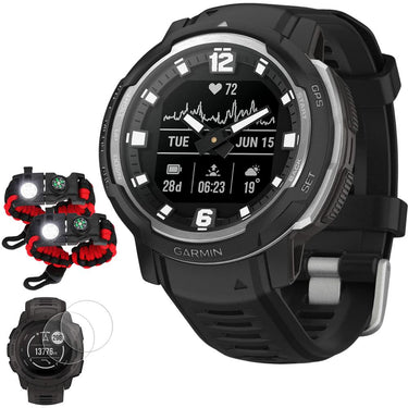 Garmin Instinct Crossover Hybrid Analog/Digital Smartwatch, Black w/ Accessories Bundle