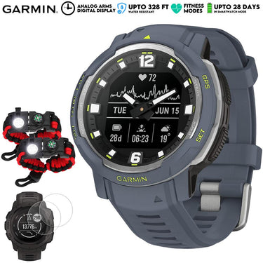 Garmin Instinct Crossover Analog/Digital Smartwatch, Blue Granite w/ Accessories Kit