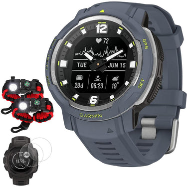 Garmin Instinct Crossover Analog/Digital Smartwatch, Blue Granite w/ Accessories Kit