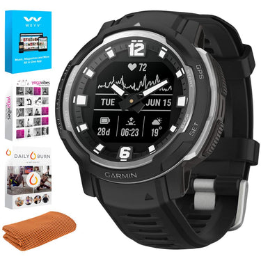 Garmin Instinct Crossover Hybrid Analog/Digital Smartwatch, Black w/ Fitness Bundle