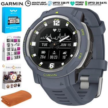 Garmin Instinct Crossover Analog/Digital Smartwatch, Blue Granite w/ Fitness Kit