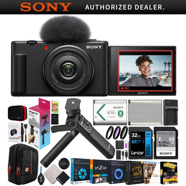 Sony ZV-1F Vlog 4K Camera + ACCVC1 Vlogger Tripod Kit Content Creator Bundle - Black